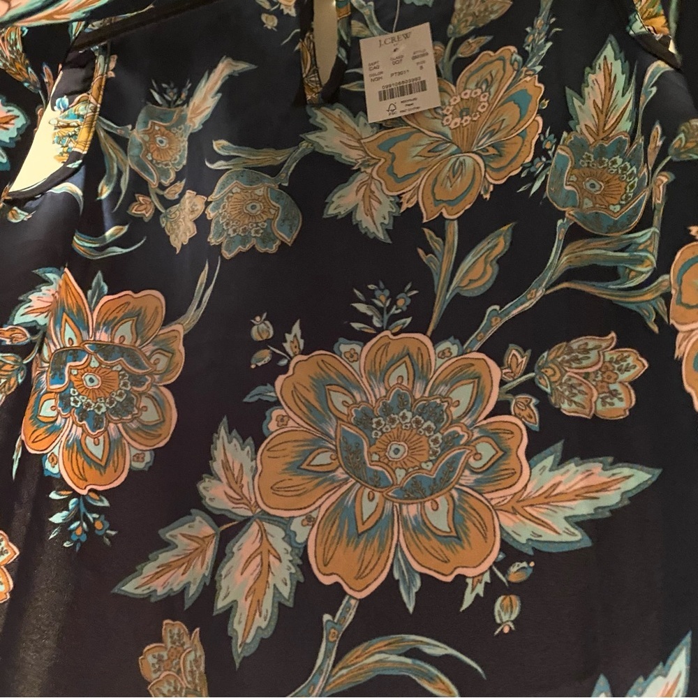 NWT J Crew Small Navy Blue Floral Ruffleneck Sleeveless Blouse - Picture 9 of 10